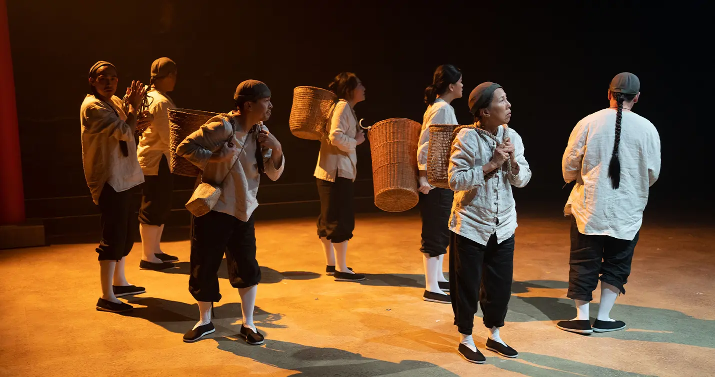 The cast of The Poison of Polygamy on stage at La Boite Theatre in Brisbane